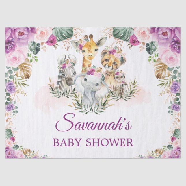 Papier Mousseline Jungle tropicale Baby shower d'animaux sauvages (Recto)