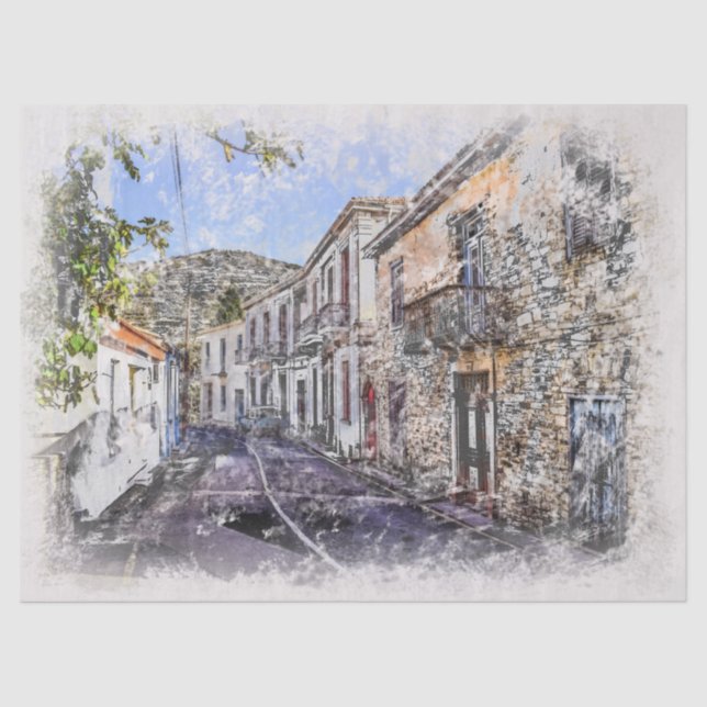 Papier Mousseline Kato Drys Village Cyprus Aquarelle (Recto)