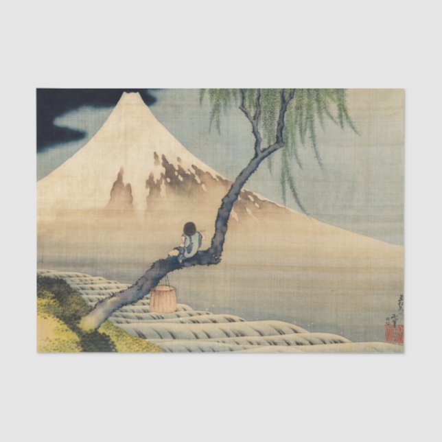 Papier Mousseline Katsushika Hokusai - Garçon regardant le Mont Fuji (Recto)