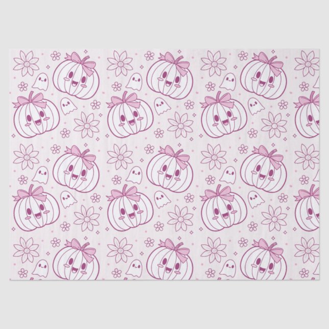 Papier Mousseline Kawaii Citrouilles, Fantômes & Fleurs (Recto)