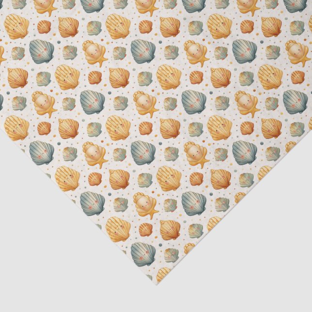 Papier Mousseline Kawaii Coques Jaune et Bleu (Détail)