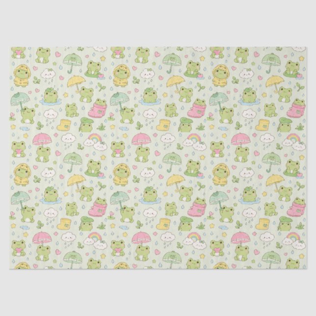 Papier Mousseline Kawaii Frog Rainy Day Pattern Wrapping Paper (Recto)