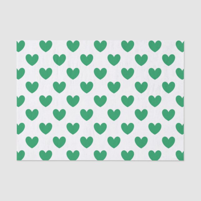 Papier Mousseline Kelly Coeurs polka vert sur blanc (Recto)