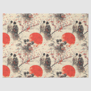 Papier Mousseline Kimono Couple Sakura Romantique Motif (3)