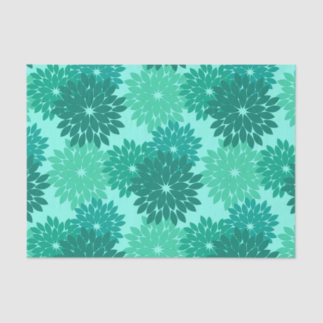 Papier Mousseline Kimono Floral moderne Imprimer, Turquoise, Turquoi (Recto)