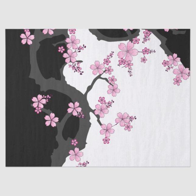 Papier Mousseline Kimono japonais Sakura noir et blanc (Recto)