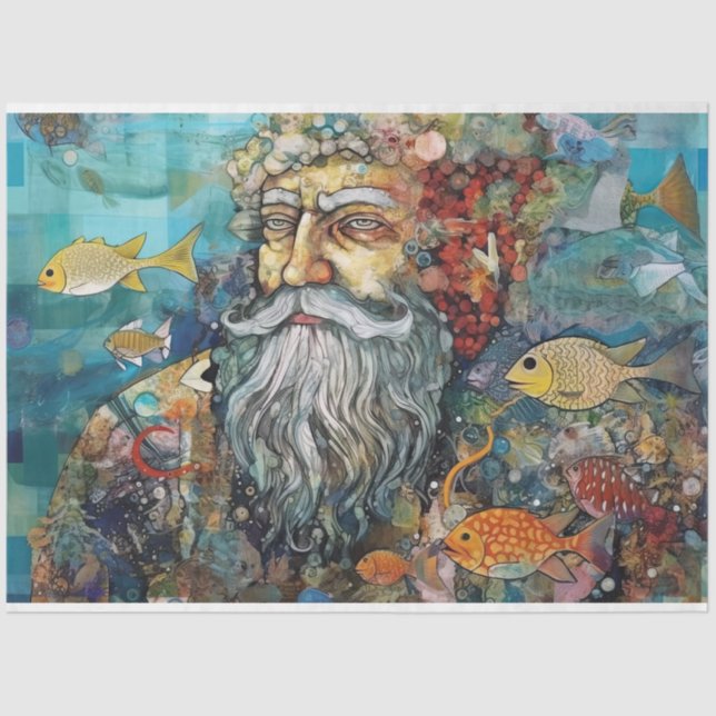 Papier Mousseline King Triton Mermaid Merman Collage Découpage (Recto)