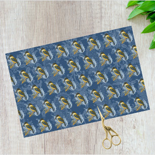 Papier Mousseline Kingfisher Bird et Vintage Blue Damask Patch