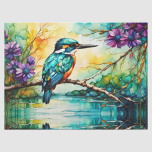 Papier Mousseline Kingfisher perché au-dessus des Fleurs sauvages d'