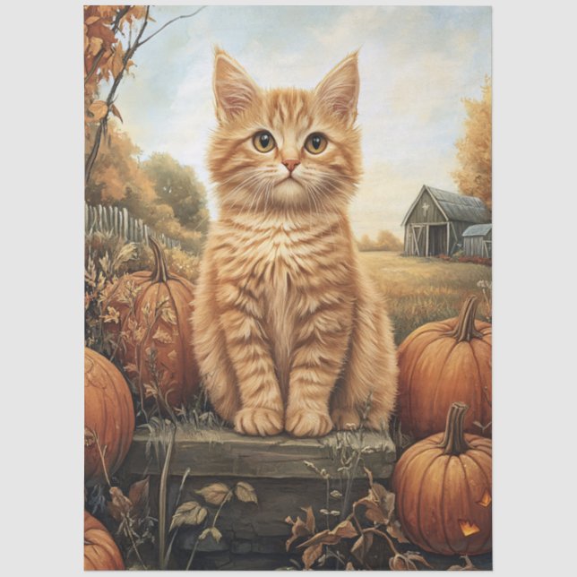 Papier Mousseline Kitten d'automne avec découpage Citrouille (Recto)