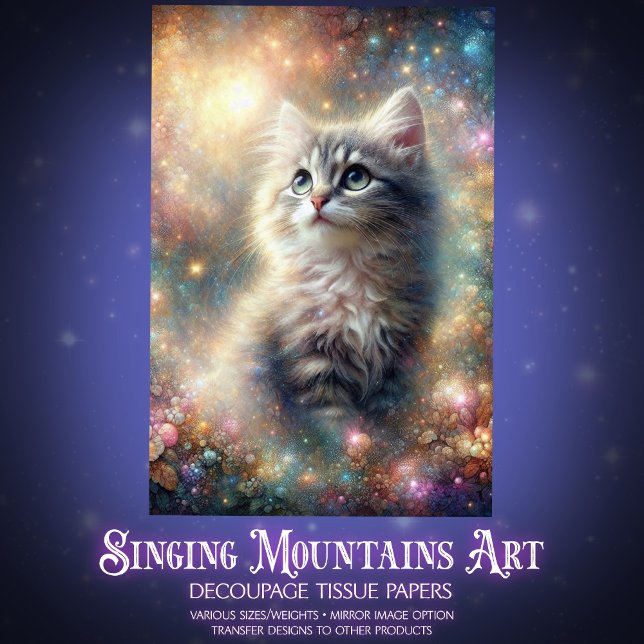 Papier Mousseline Kitten jardin féerique Fantasy Decoupage  (Créateur téléchargé)