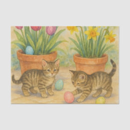 Papier Mousseline Kittens Playing with Easter Eggs 