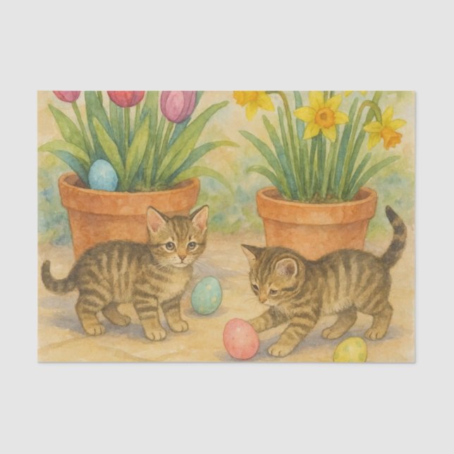 Papier Mousseline Kittens Playing with Easter Eggs  (Recto)