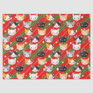 Papier Mousseline Kitty Chat Noël Rouge et Vert mignon