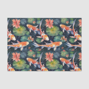 Papier Mousseline Koi Fish Green Lily Pads Pond Decoupage