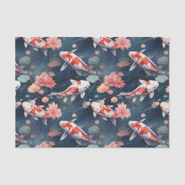 Papier Mousseline Koi Poisson Fleurs d'étang Découpage (Recto)