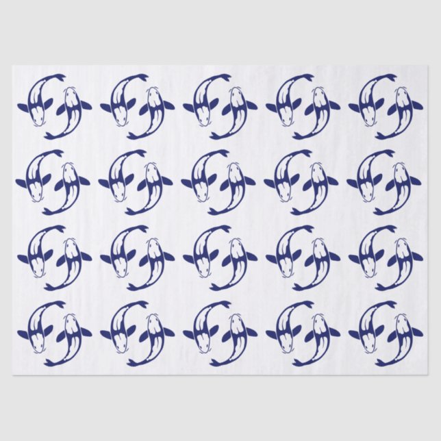 Papier Mousseline Koi Poisson Karp #2 do-it-yourself couleurs bleu (Recto)