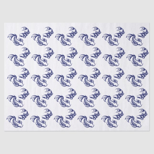 Papier Mousseline Koi Poisson Karp #4 do-it-yourself couleurs bleu (Recto)