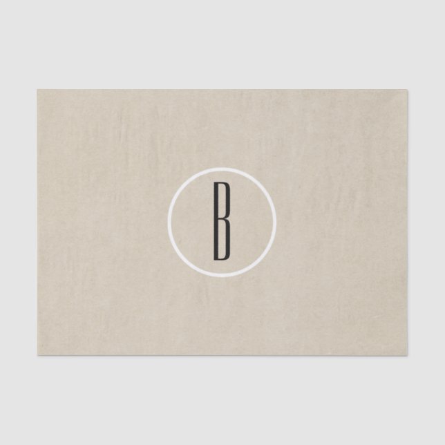 Papier Mousseline Kraft Brun Chic Monogramme Lettre Initiale Rustiqu (Recto)