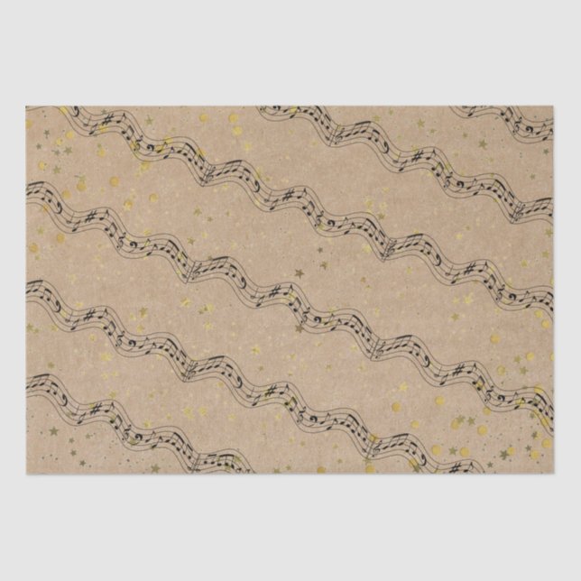 Papier Mousseline Kraft Paper Music Dots Gold Stars Tissue Paper (Recto)