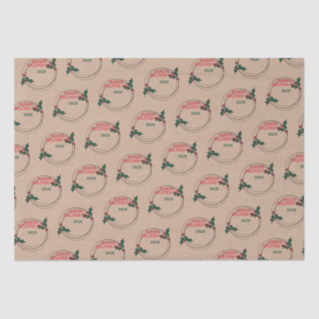 Papier Mousseline Kraft S'Il Vous Plaît Livrer À, Noël Customisé (Recto)