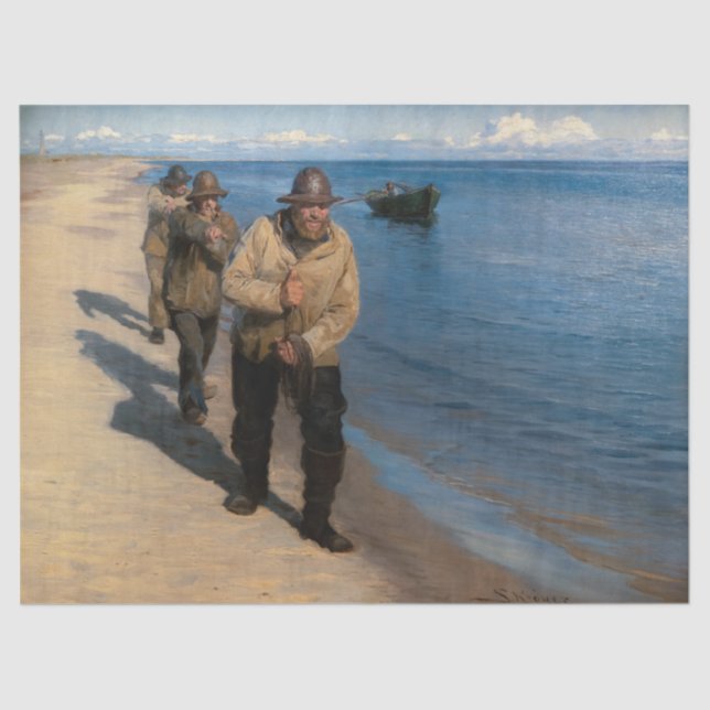 Papier Mousseline Kroyer - Trois pêcheurs tirant un bateau (Recto)
