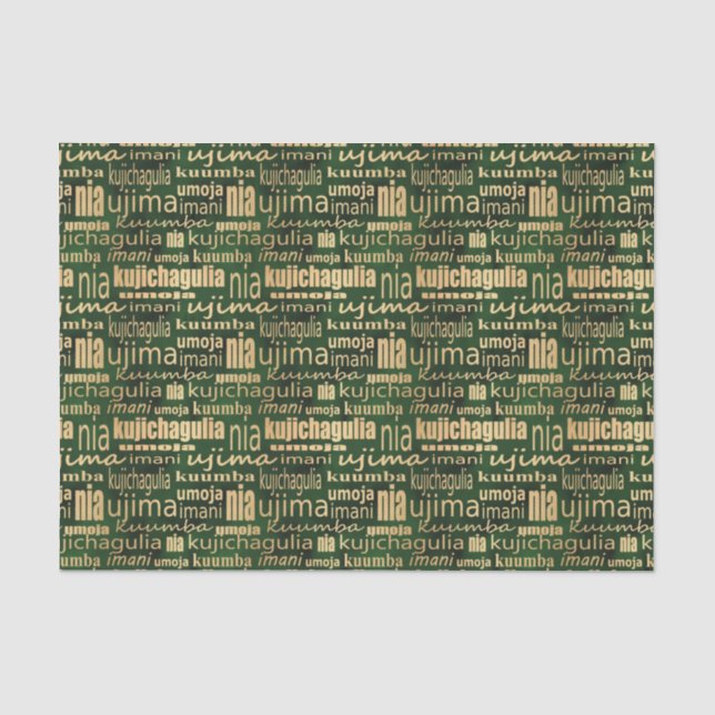 Papier Mousseline Kwanzaa Sept Principes (Vert/Or) (Recto)