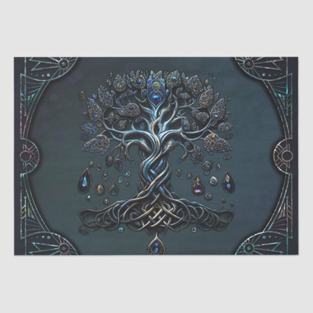 Papier Mousseline La brillance de l'arbre de vie les pierres précieu (Recto)