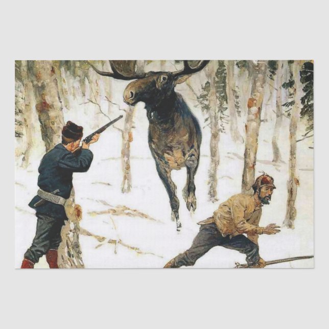 Papier Mousseline La chasse à l'orignal par Frederic Remington (Recto)