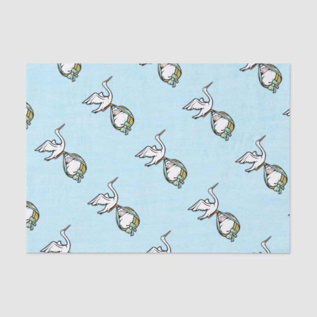 Papier Mousseline La cigogne porte un bébé garçon (Recto)