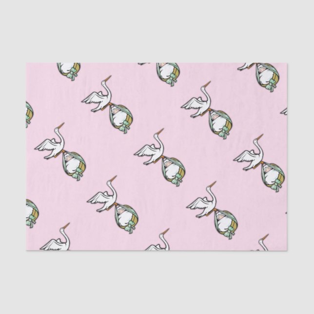 Papier Mousseline La cigogne porte une petite fille (Recto)