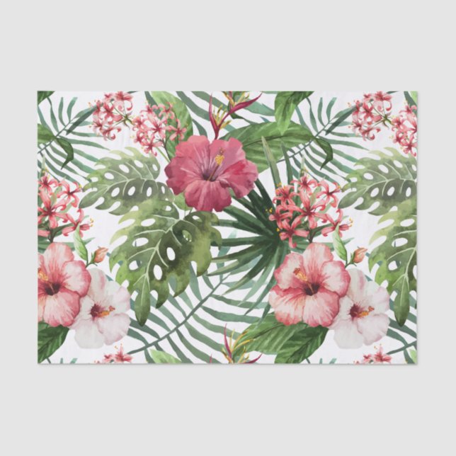 Papier Mousseline La ketmie tropicale fleurit le motif de feuillage (Recto)