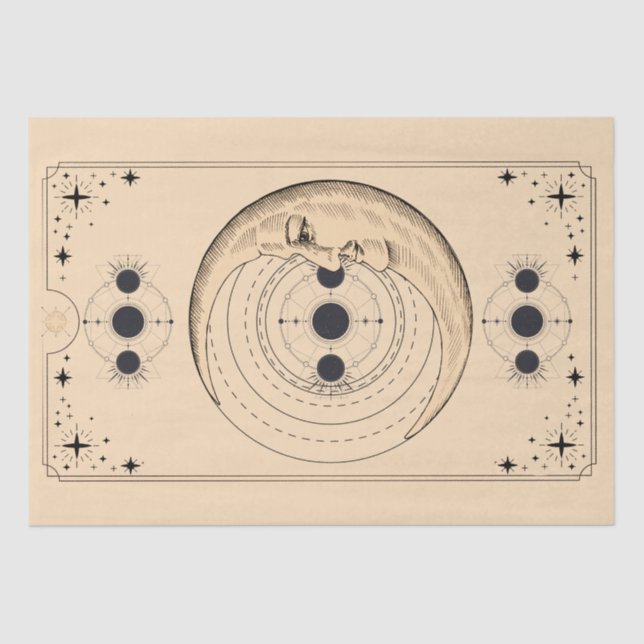 Papier Mousseline La lune phases tarot carte nuages en détresse anti (Recto)