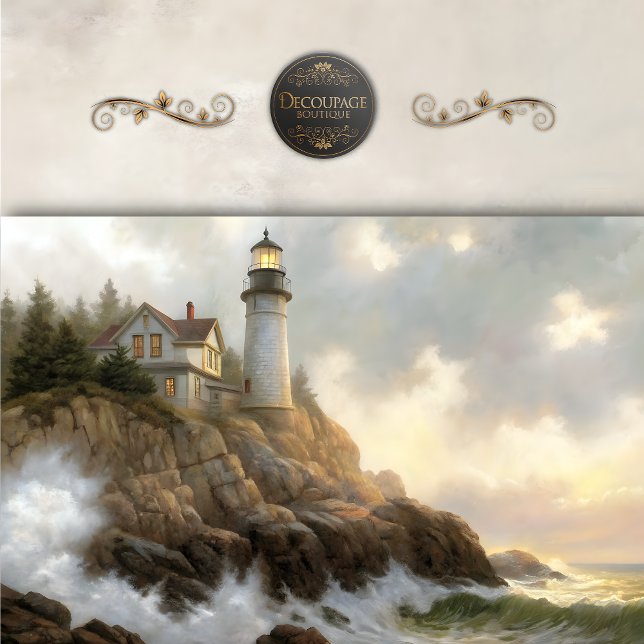 Papier Mousseline La Maisonnette du Phare sur la Falaise Decoupage (Lighthouse Cottage on Cliff Decoupage Tissue Paper)