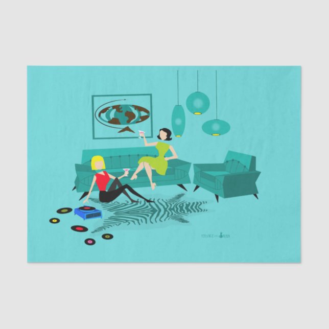 Papier Mousseline La nuit de la fille rétro dans le papier de tissus (Recto)