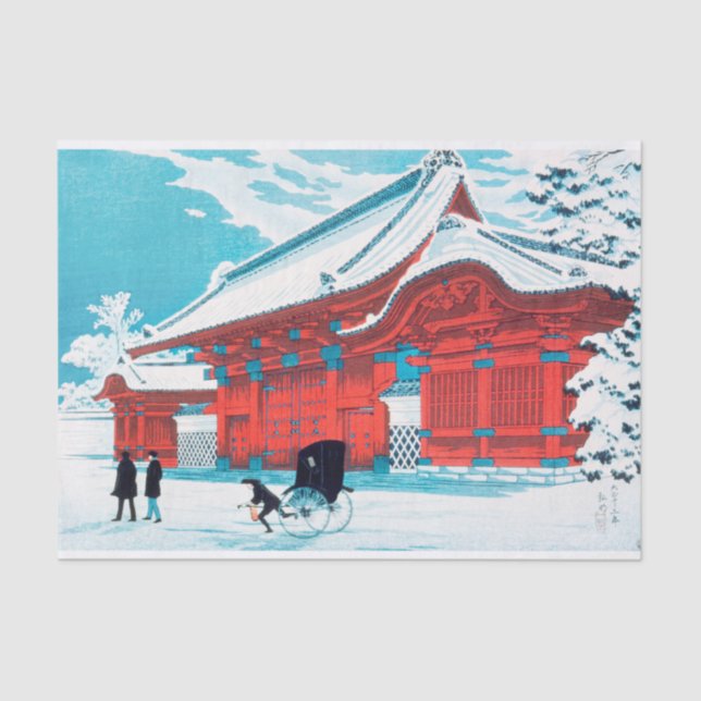 Papier Mousseline La porte rouge de Hongo en neige par Hiroaki Takah (Recto)