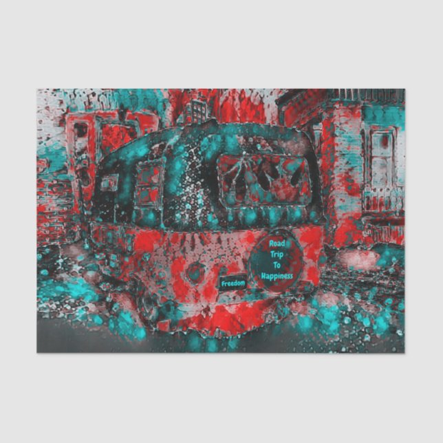 Papier Mousseline La Route Hippie Du Camper Retro Au Bonheur (Recto)