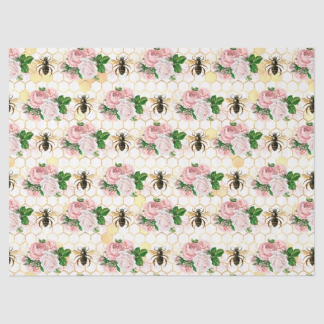 Papier Mousseline La série des abeilles roses et or Design 17 Tissue (Recto)