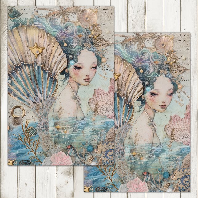 PAPIER MOUSSELINE LA SIRÈNE ÉTHÉRÉE DÉCOUPÉE (THE ETHEREAL MERMAID DECOUPAGE TISSUE PAPER)