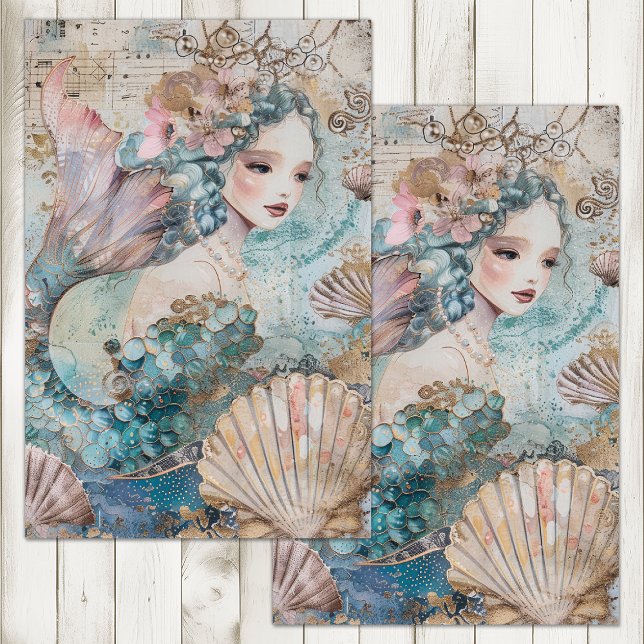 PAPIER MOUSSELINE LA SIRÈNE ÉTHÉRÉE EN DÉCOUPAGE (THE ETHEREAL MERMAID DECOUPAGE TISSUE PAPER)