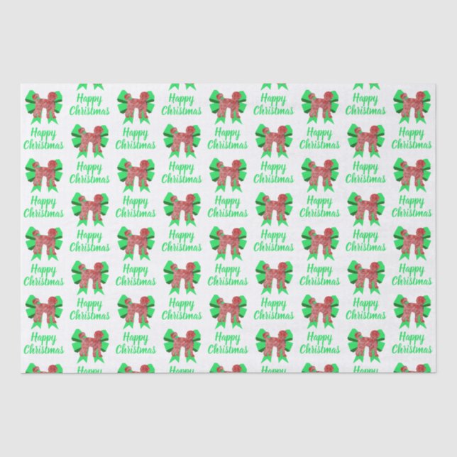 Papier Mousseline Labradoodle Blanc Chien de Noël & Bow Vert (Recto)