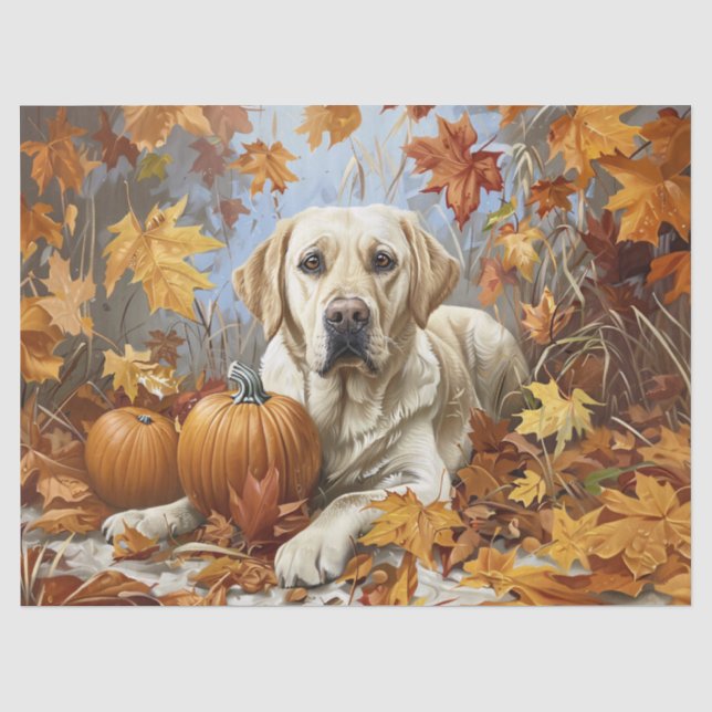 Papier Mousseline Labrador Retriever jaune découpage d'automne (Recto)