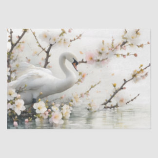 Papier Mousseline Lac de cygne et de fleur en aquarelle