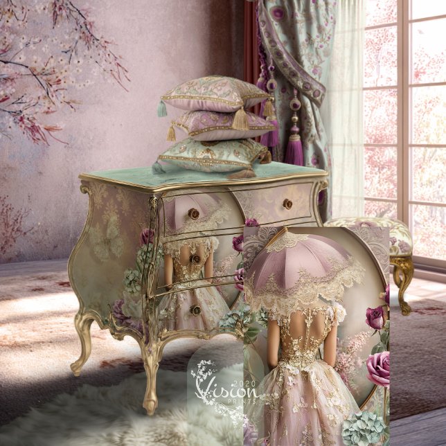 Papier Mousseline Lace Reverie French Romance Portrait Art (Lace Reverie, Mint Mauve, Romantic Portrait  , Parasol & Floral Decoupage Tissue Paper)