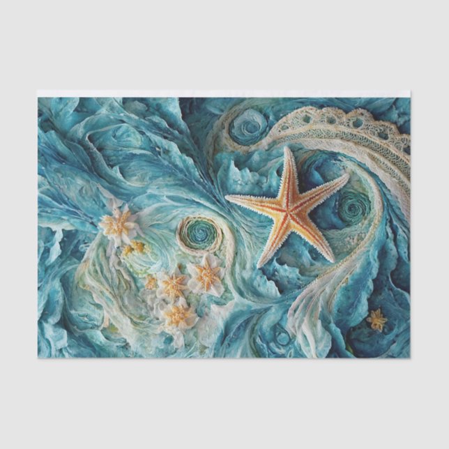 Papier Mousseline Lacy SeaStars, Ocean Waves & Starfish (Recto)