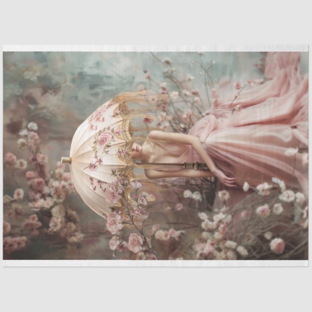 Papier Mousseline Lady & a Parasol, Portrait & Art Floral (Recto)