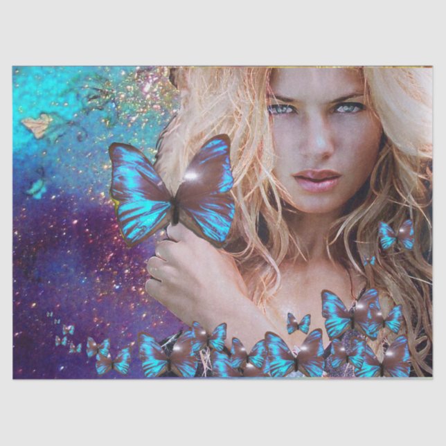 Papier Mousseline LADY AVEC BLEU BUTERRFLY Beauté dans la nature (Recto)