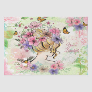 Papier Mousseline Lady Avec De Belles Fleurs Découpage Personnalisée