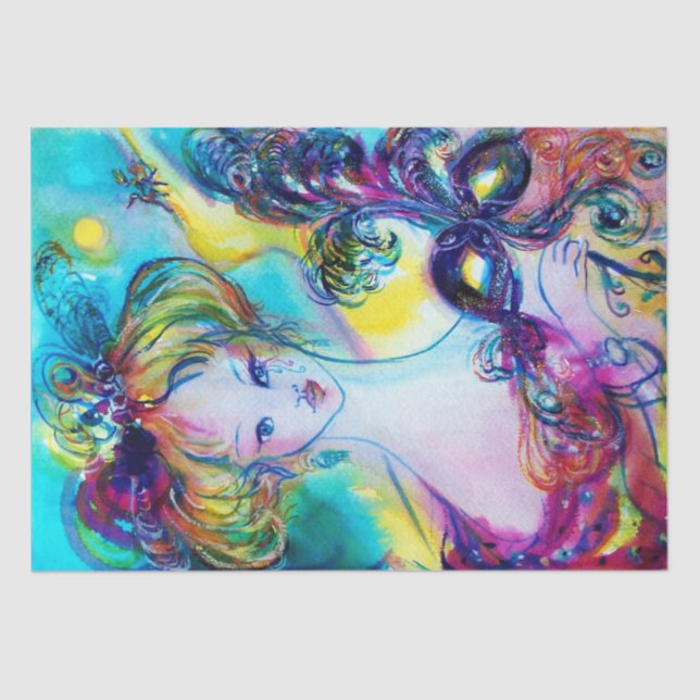 Papier Mousseline LADY AVEC MASQUE FEATHEREE / Mascarade vénitienne (Recto)