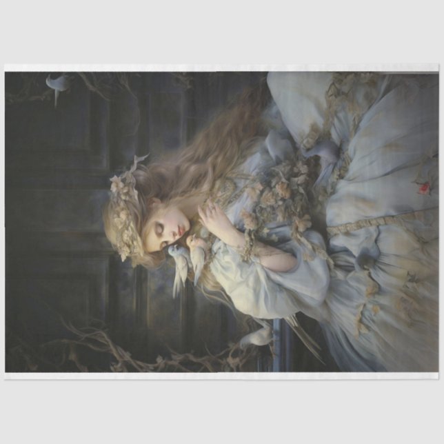 Papier Mousseline Lady Bird en robe bleue découpage (Recto)